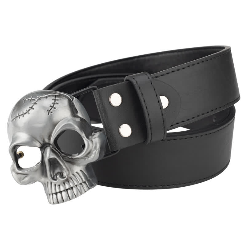 Men's Gothic Skull Face Head Leather Belt