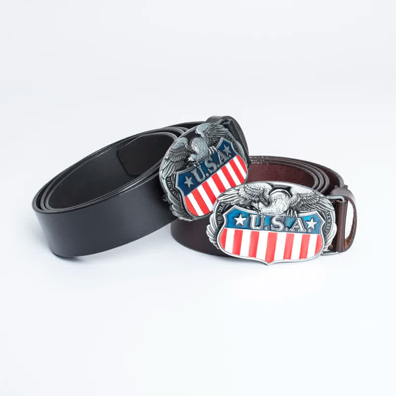 Men's Personality USA Flag Flying Eagle Leather Belt