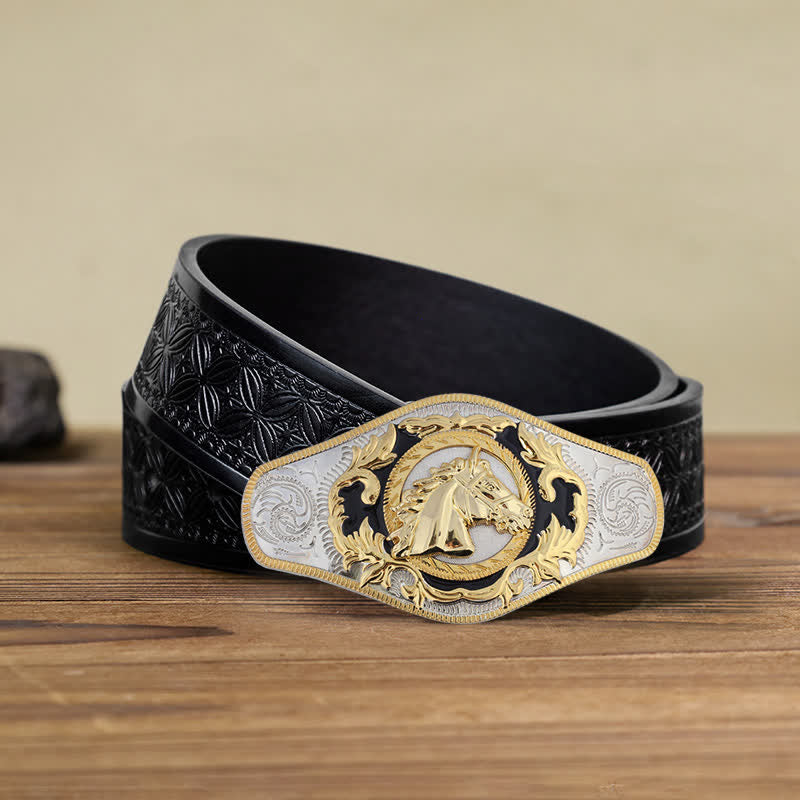 Men's DIY Western Golden Animal Buckle Leather Belt