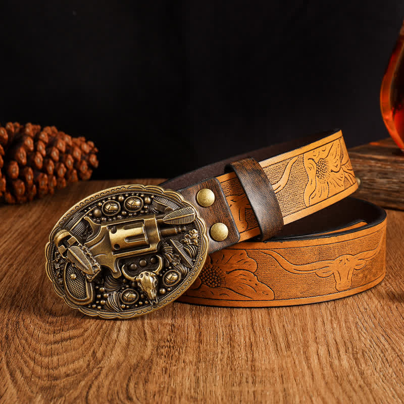 Men's Classic Retro Gun Bull Leather Belt