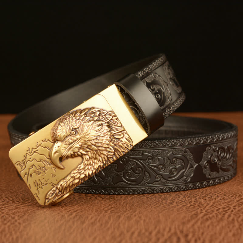 Men's Eagle Head Carved Leather Belt