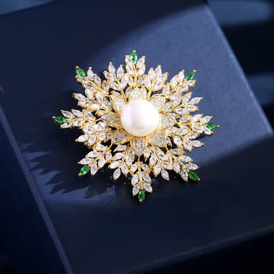 Women's Snowflake Pearl Flower Brooch