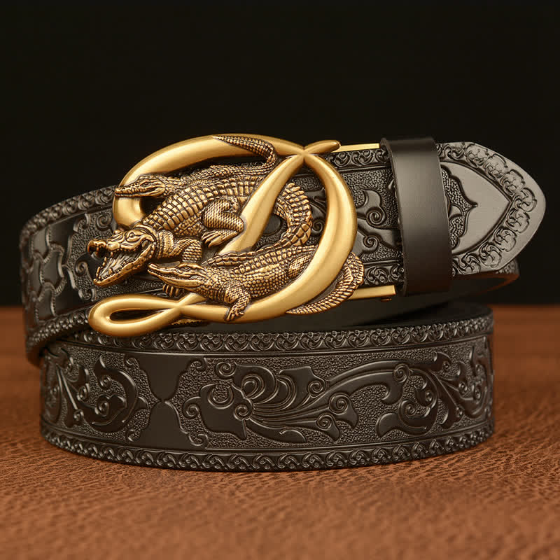 Men's Crocodile Buckle Embossing Leather Belt