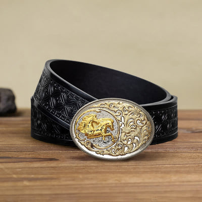 Men's DIY Luxury Gold Horse Head Buckle Leather Belt