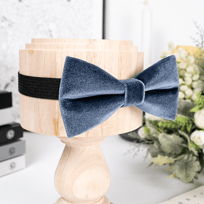 Men's Misty Gray Solid Color Velvet Bow Tie