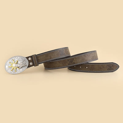 Men's Carved Star & Flower Leather Belt