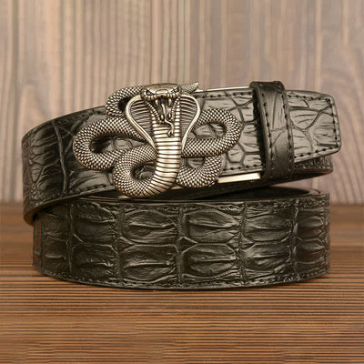 Men's Curled Cobra Alligator Pattern Leather Belt