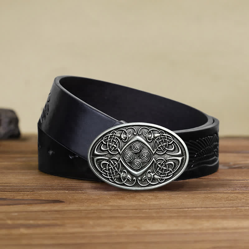 Men's DIY Viking Celtic Knot Buckle Leather Belt