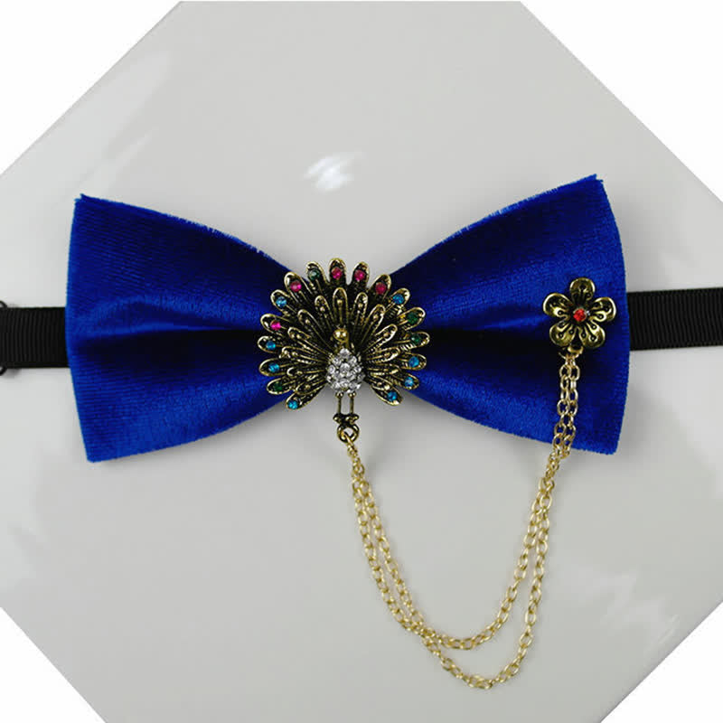 Men's Peacock Chain Decoration Velvet Bow Tie