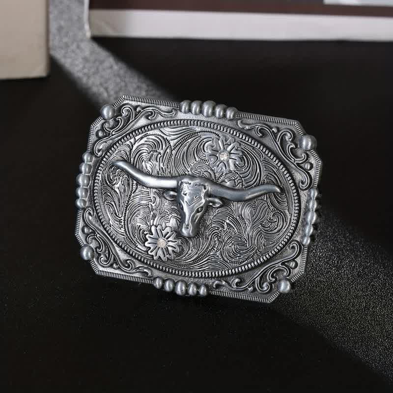 Men's DIY Longhorn Bull Head Buckle Leather Belt