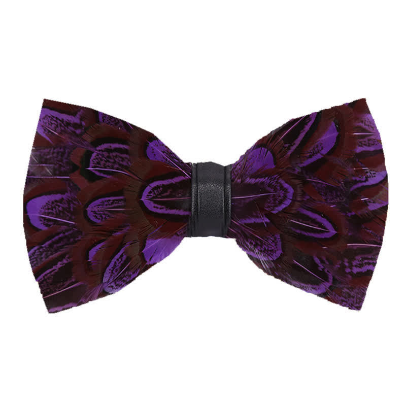 Purple & FireBrick Feather Bow Tie with Lapel Pin