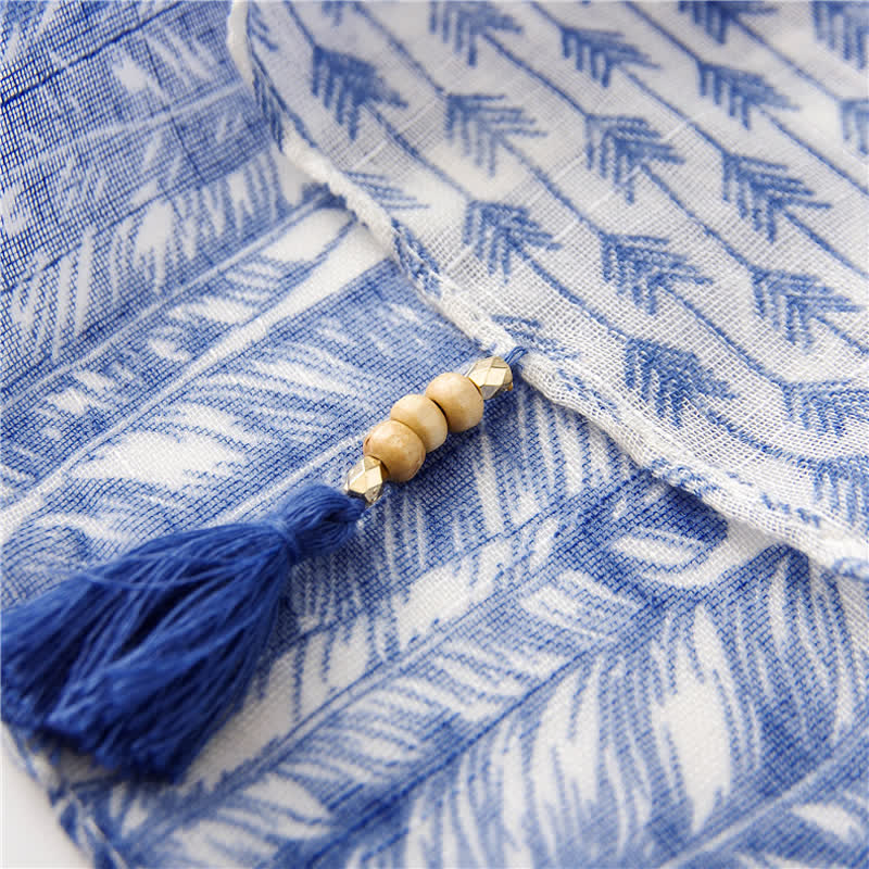 Women's Feather Pattern Beaded Tassels Scarf