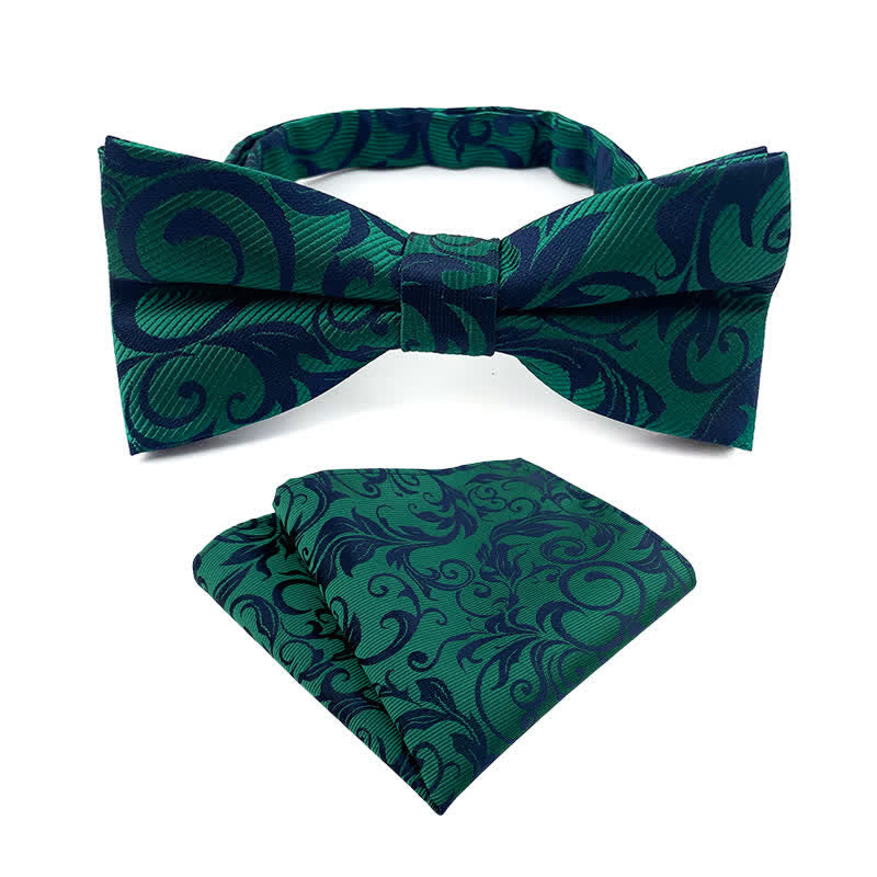 2Pcs Men's Flowery Paisley Bow Tie Pocket Square Set