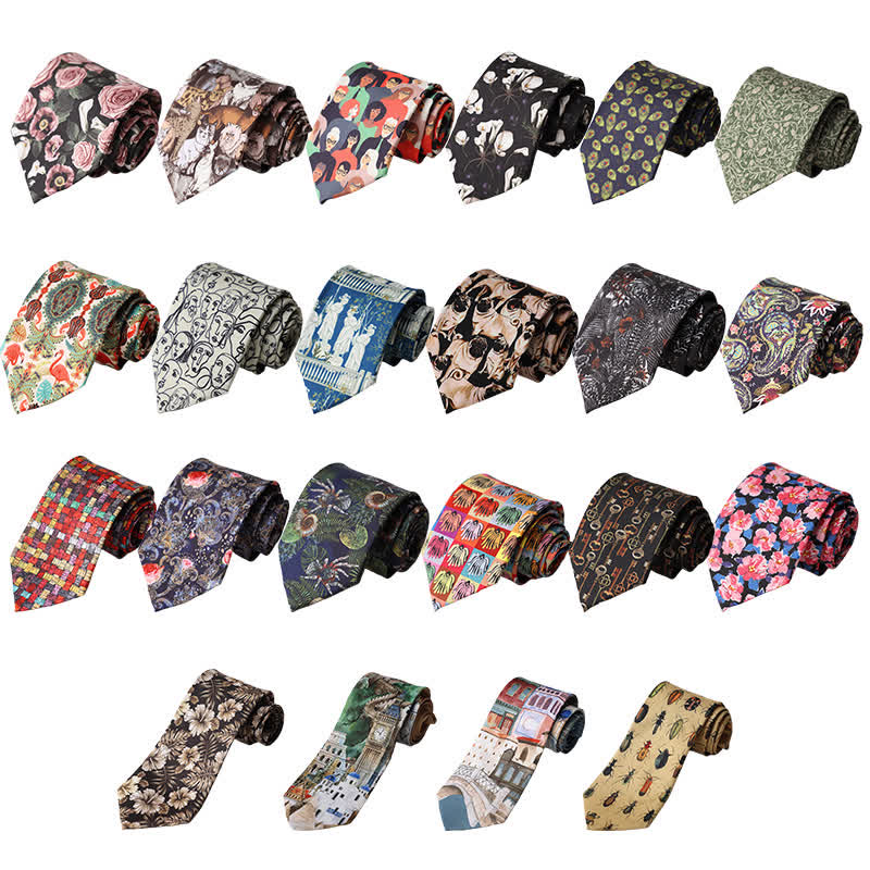 Men's Floral Animal Garden Scene Pattern Necktie