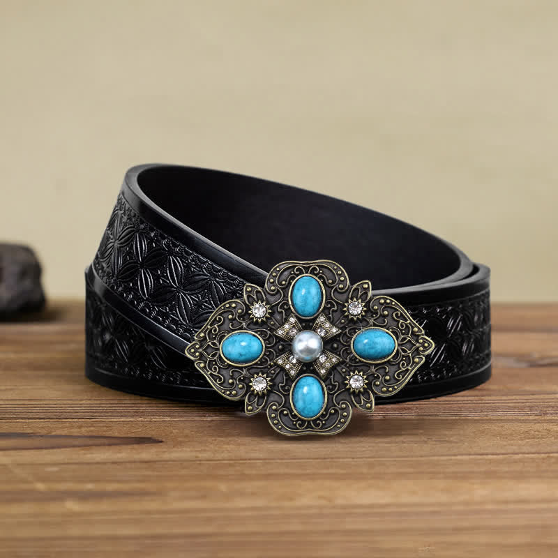 Men's DIY Decorative Stunning Turquoise Buckle Leather Belt