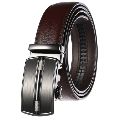 Men's Simple Hollow Automatic Buckle Leather Belt