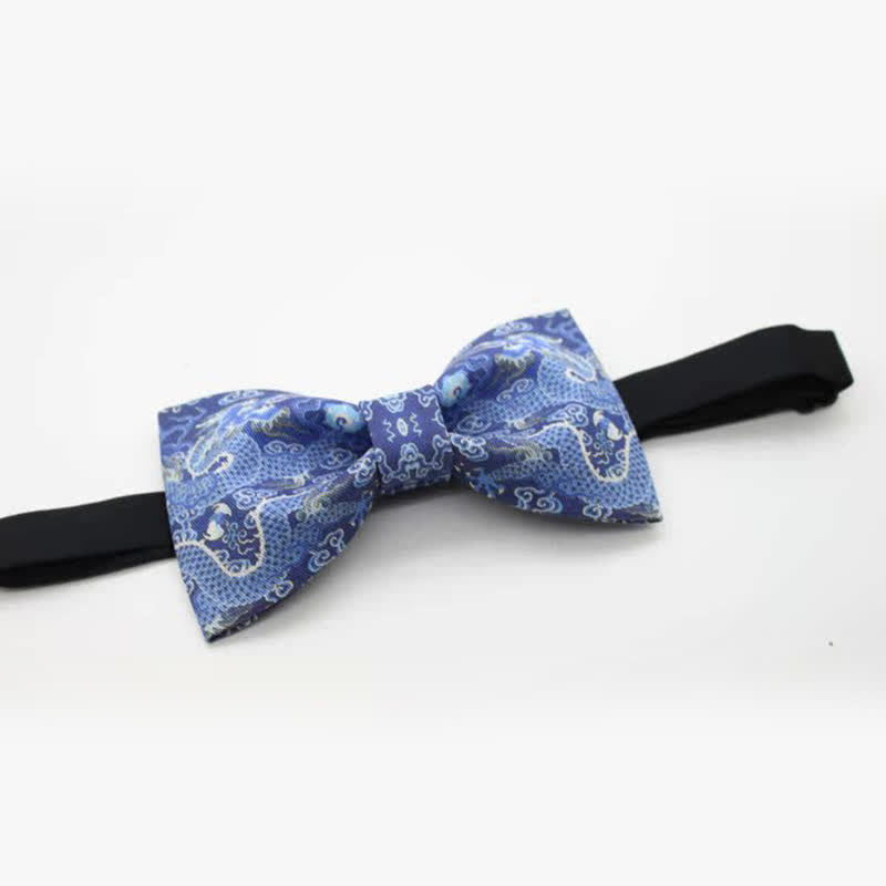 Men's Blue Dragon Totem Cotton Bow Tie