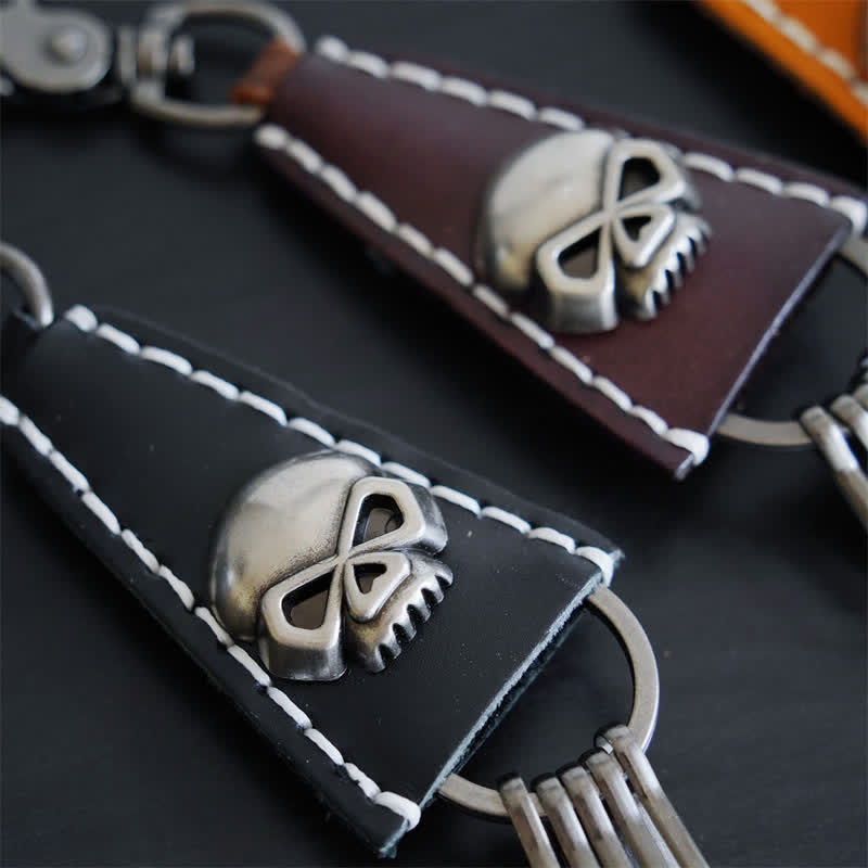 Punk Skull Head Handmade Leather Keychain