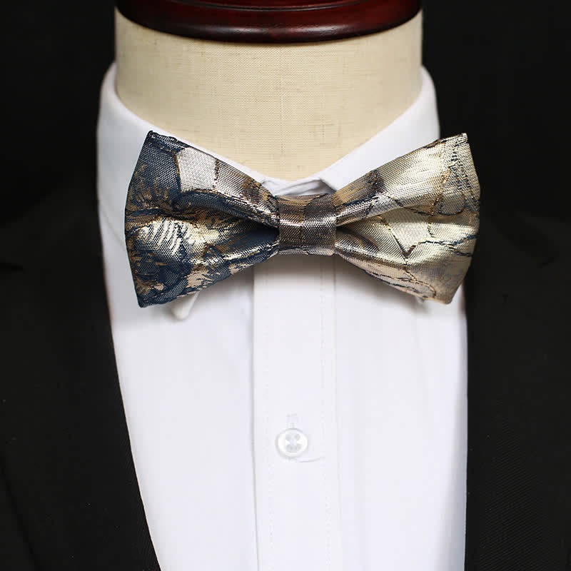 Men's Glittering Gold & Blue Floral Bow Tie