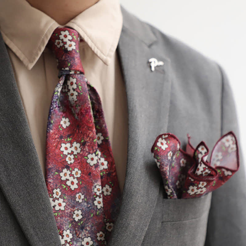 2Pcs Men's Romantic Muted Floral Necktie Set