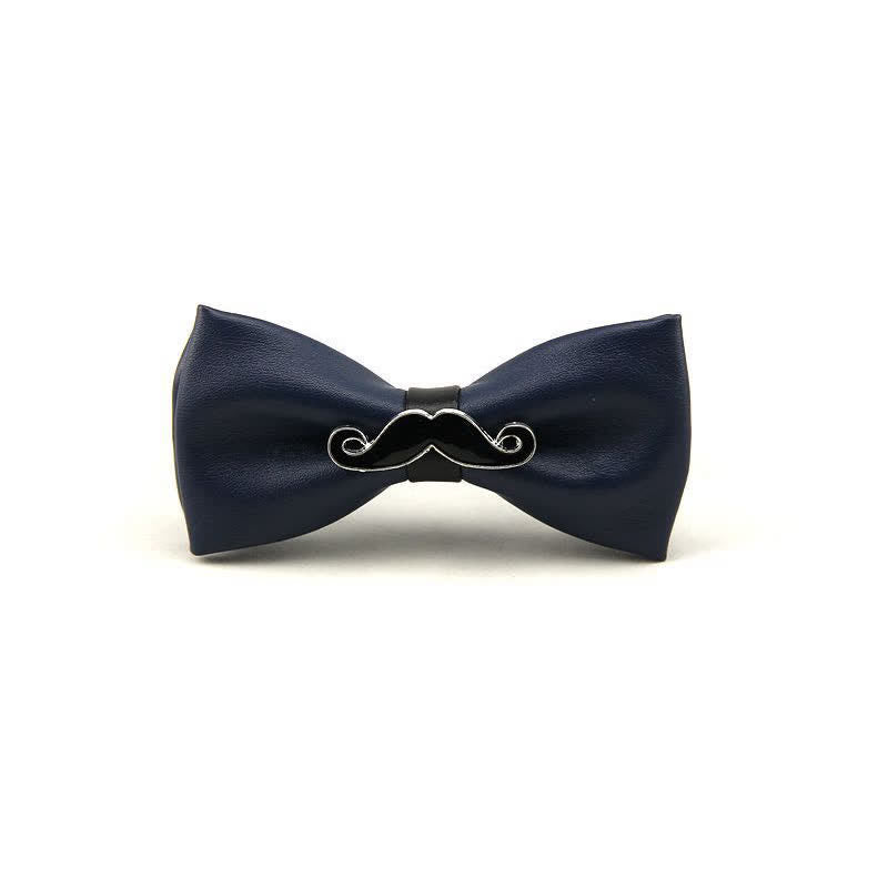 Men's Metal Mustache Leather Bow Tie