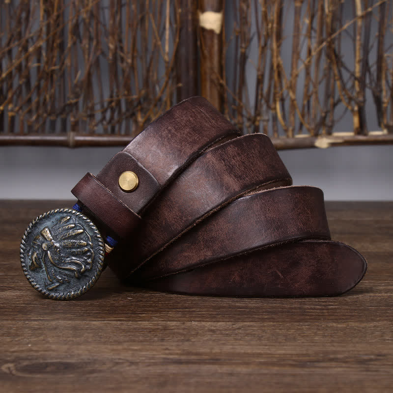 Men's Vintage Distressed Indian Head Leather Belt