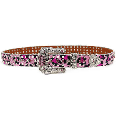 Cross Rivet Studded Bling Rhinestone Leather Belt