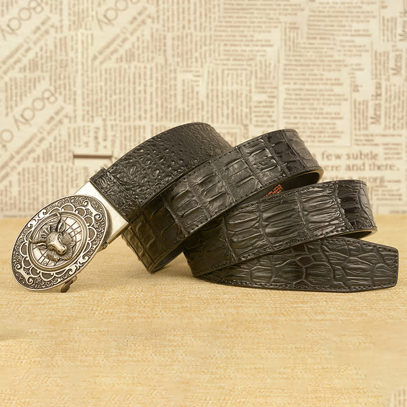 Men's Wild Goat Alligator Pattern Leather Belt