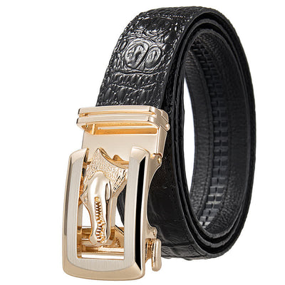 Men's Hollow Automatic Buckle Crocodile Print Leather Belt