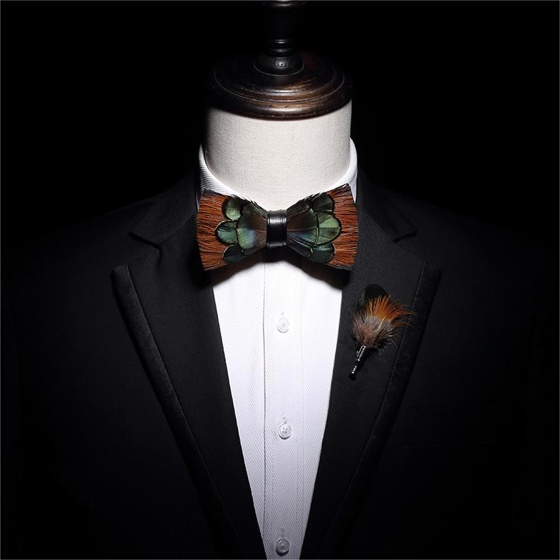 Lightgreen & Brown Feather Bow Tie