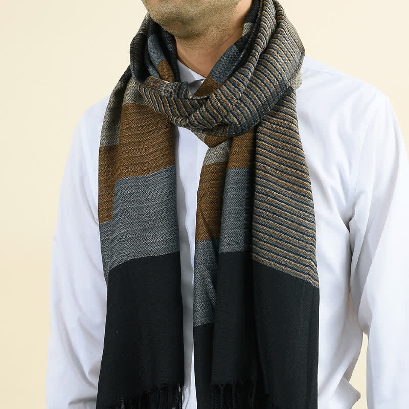 Men's Classical Striped Double-sided Tassel Scarf