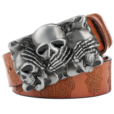 Men's Gothic Horrible Laugh Skeleton Leather Belt