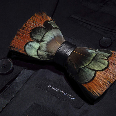 Lightgreen & Brown Feather Bow Tie